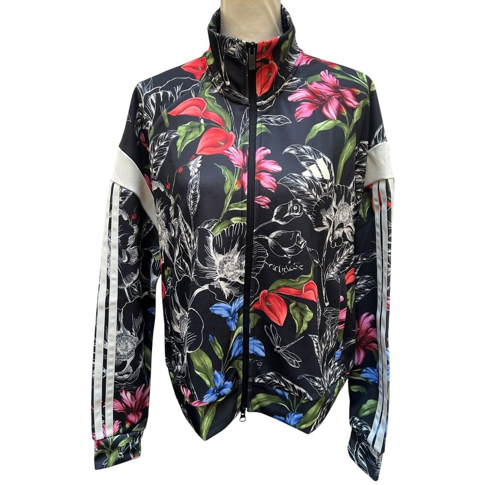 Adidas x Farm Rio Floral Track Jacket Size XL Black Multicolor Full Zip Sporty